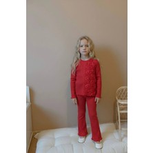 Renkli Diyar Kız Çocuk Ispanyol Paça Mevsimlik Takım Gül Detaylı Kreş Anaokul Ilkokul