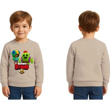 Sedirli Unisex Brawl Stars Baskılı Çocuk Swaetshirt 3 Iplik Şardonlu
