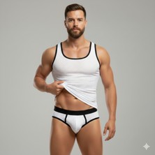 Marsilyan Beyaz Delikli Kumaş Tank Top Slip Takımı