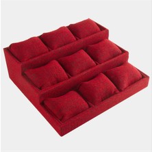 Feyza Design 3 Basamaklı Keten Kumaş Yastıklı Stand Kırmızı, Şık ve Fonksiyonel Tasarım