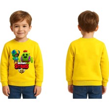 Sedirli Unisex Brawl Stars Baskılı Çocuk Swaetshirt 3 Iplik Şardonlu