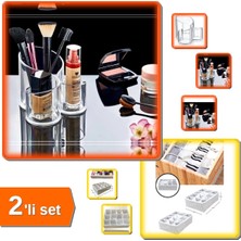 Feyza Design Şeffaf 3 Gözlü ve 12 Bölmeli Çekmeceli Makyaj Organizeri Seti