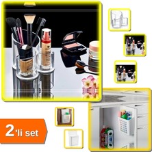 Feyza Design Şeffaf 3 Gözlü Makyaj Organizeri ve Asılabilir Deterjan Sepeti Seti