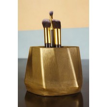 Feyza Design Şık Altın Eskitme Makyaj Organizeri ve Fırça Düzenleyici Seti