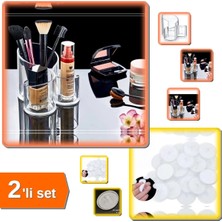 Feyza Design Şeffaf 3 Gözlü Makyaj Organizeri ve Güçlü Yapışkan Diskler Seti