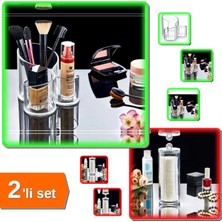 Feyza Design Şeffaf 3 Gözlü Makyaj ve Pamuğu Organizeri - 2'li Set