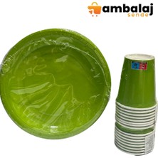 AmbalajSende Düz Yeşil Renk Tabak-Bardak Set