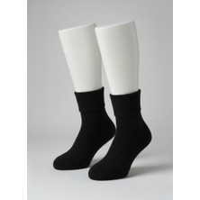 Balkonda Kadın Çorap 2'li Paket Angora Yün Katlamalı Yumuşak Kışlık Sıcak Tutar Pembe - Siyah