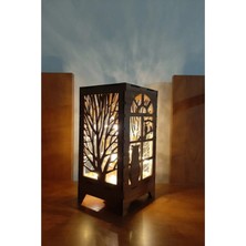 Feyza Design Mini Ahşap Lazer Kesim Masa Lambası, Pilli Peri LED Süs