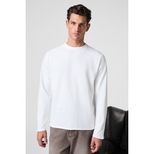 Grimelange Gravs Erkek %100 Pamuklu Yumuşak Kumaşlı Yuvarlak Yakalı Uzun Kollu Beyaz T-Shirt