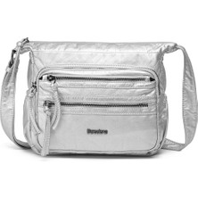 Hüvendo Barcelona Küçük Boy Çok Cepli Uzun Çapraz Askılı Spor ve Günlük Kadın Omuz Çantası Platin