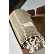 Stella Belli Peştemal 90 x 180  cm  Jakarlı  Pamuk El Dokuması Püsküllü | Kutulu Rope | Bej - Hardal - Siyah