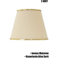 Feyza Design Şeritli Gold Krem Modern Abajur ve Şapkası Çiftli Takım