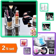 Feyza Design Şeffaf 3 Gözlü Kapaklı Makyaj Organizeri ve Kulak Çubuğu Seti