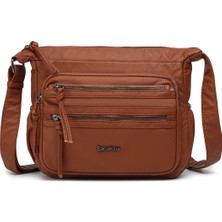 Hüvendo Barcelona Küçük Boy Çok Cepli Uzun Çapraz Askılı Spor ve Günlük Kadın Omuz Çantası Taba