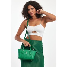 Hüvendo Küçük Boy Uzun Askılı Kadın Şık El ve Omuz Çantası Çimen