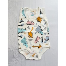 MİNİM Dinazor Baskılı İnterlok Zıbın, Unisex %100 Pamuk