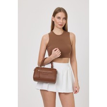 Hüvendo Orta Boy Speedy Uzun Askılı Kadın Günlük El ve Omuz Çantası Taba