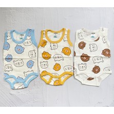 MİNİM 3'lü Ayıcık Baskılı İnterlok Zıbın, Unisex %100 Pamuklu, Çıt Çıtlı