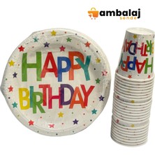 AmbalajSende Happy Birthday Baskılı Tabak-Bardak Set