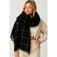 Myzi Store Kadın Siyah Kare Desenli Kalın Kışlık Şal – Oversize Şal