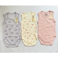 MİNİM 3'lü Çicekli,Güneşli,Filli  Baskılı İnterlok Zıbın, Unisex %100 Pamuklu, Çıt Çıtlı Badi