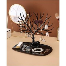 Feyza Design Geyik Tasarımlı Takı Standı, Siyah Organizer, Küpe, Kolye, Yüzük Askılığı