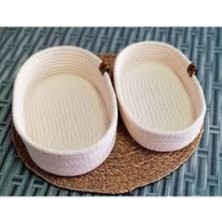 Life For You Dekoratif 2 Adet Oval Sepet 15*25CM Krem&ekru Jüt Düzenleyici Organizer