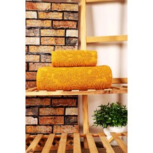 Mira Home 2 Parça Jakarlı Banyo Havlu Takımı Doku Desen Sarı