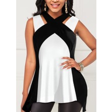 Livizmir Moda Kadın Askılı Boyundan Çapraz Halter Yakalı Çift Renkli Viskon Bluz