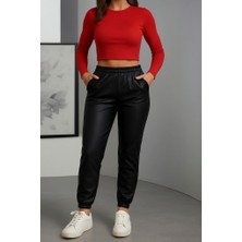 Livizmir Moda Kadın Paçası Lastikli Cep Detaylı Deri Tayt