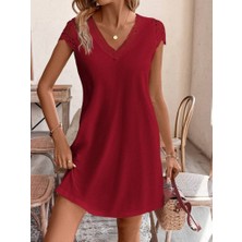 Livizmir Moda Kadın Kısa Kollu V Yakalı Viskon Elbise