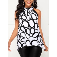 Livizmir Moda Kadın Reglan Kol Daire Yaka Desenli Asimetrik Süprem Bluz