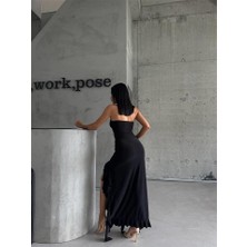 Livizmir Moda Strablez Sandy Elbise Yanları Katlı - Siyah