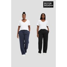 Superlife Kadın Büyük Beden Paça Reçme Ince Eşofman Altı 2’li Set – Rahat Kalıp SPR26BEAK952+2