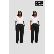 Superlife Kadın Büyük Beden Paça Reçme Ince Eşofman Altı 2’li Set – Rahat Kalıp SPR26BEAK952+2