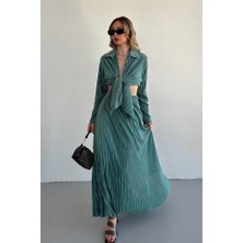 Livizmir Moda Mint Fitilli Gömlek ve Uzun Etek Takım