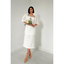 Livizmir Moda Beyaz Incili Tül Detay Elbise