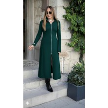 Livizmir Moda Kadın Uzun Kollu Önden Fermuarlı Ithal Krep Elbise