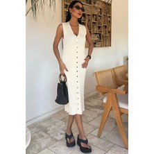 Livizmir Moda Önü Düğmeli Fitilli Kolsuz Elbise 2832