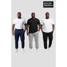 Superlife Erkek Büyük Beden Üçlü Jogger Paça Lastikli Ince Eşofman Altı Seti SPR26BEA951+3