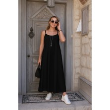 Livizmir Moda Kadın Ip Askılı V Yakalı Asimetrik Detaylı Aerobin Elbise