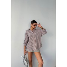 Livizmir Moda Çizgili Gömlekketen - Antrasit