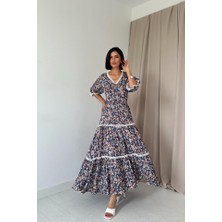 Livizmir Moda Desenli Sırtı Dekolteli Brode Elbise