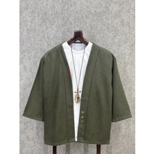 Oversman Oversize Fakir Kol Pamuklu El Işi Detaylı Haki Kimono