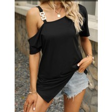 Livizmir Moda Kadın Tek Omuzu Açık Toka Detaylı Viskon Bluz