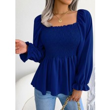 Livizmir Moda Kadın Uzun Kollu Geometrik Yakalı Gipe Detaylı Krep Bluz