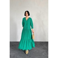 Livizmir Moda Yeşil Dantelli New Elbise