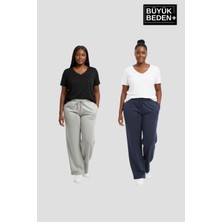 Superlife Kadın Büyük Beden Paça Reçme Ince Eşofman Altı 2’li Set – Rahat Kalıp SPR26BEAK952+2