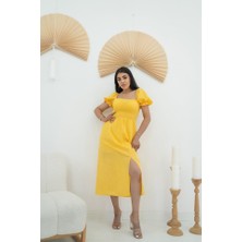 Livizmir Moda Sarı Tokalı Fisto Elbise